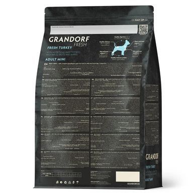Сухой корм для взрослых собак малых пород Grandorf FRESH TURKEY & SWEET POTATO ADULT DOG MINI с индейкой и бататом MiniTurkey1 фото