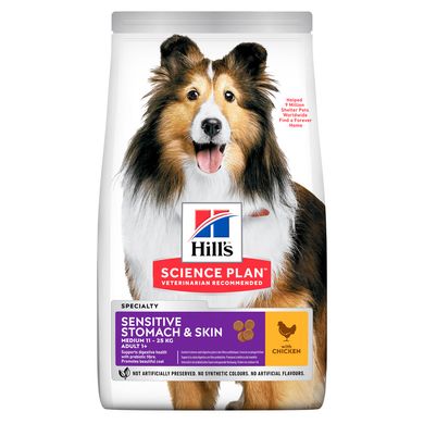 Корм для дорослих собак середніх порід з чутливими шлунком та шкірою HILL’S SCIENCE PLAN Adult Sensitive Stomach & Skin Medium з куркою Hills_604326 фото