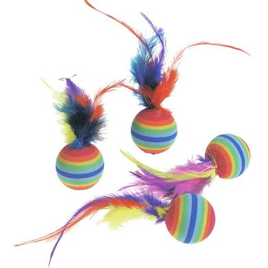 Игрушка-мячик с перьями для кошек Flamingo RAINBOW BALLS 502203 фото