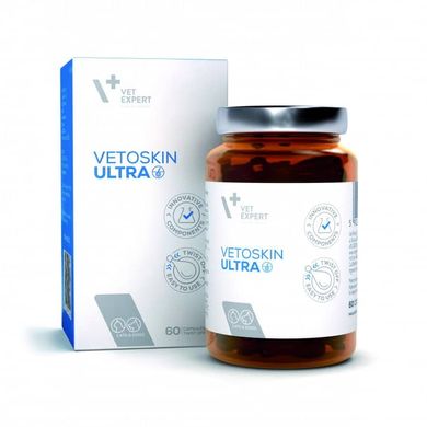 Харчова добавка VetExpert VetoSkin Ultra для комплексної підтримки та регенерації шкіри та шерсті у котів і собак 211230 фото