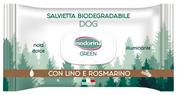 Влажные биоразлагаемые салфетки с розмарином и льном Inodorina Green Lino e Rosmarino для всех типов шерсти собак, 30 шт 230.0140.002 фото