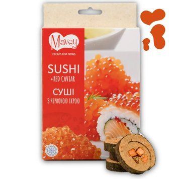 Ласощі для собак від 3-х місяців Mavsy Freeze dried SUSHI WITH RED CAVIAR суші лосося з червоною ікрою, 50 г FDMAVSY03 фото