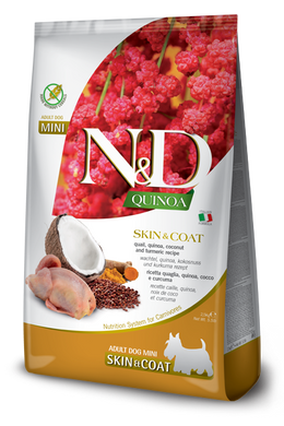 Сухой корм для собак Farmina N&D Quinoa Skin&Coat ADULT MINI диет. питание, при пищевой аллергии с перепелом, киноа, кокос и куркума 2,5 кг PND0250144 фото