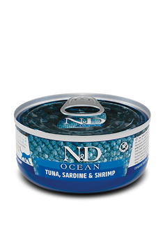 Вологий корм для кішок Farmina N&D Grain OCEAN TUNA, SARDINE & SHRIMP, беззерновий, тунець, сардина, креветка 70 г PND070141 фото