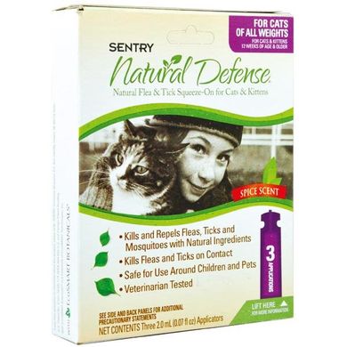 Краплі від бліх і кліщів для кішок всіх порід і кошенят Sentry Natural Defense, 2 мл 22848 фото