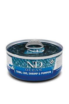 Вологий корм для кішок Farmina N&D Grain OCEAN TUNA, COD, SHRIMP & PUMPKIN, беззерновий, тунець, сардина, креветка, гарбуз 70 г PND070140 фото