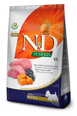 Беззерновий сухий корм Farmina N&D GRAIN FREE PUMPKIN DOG ADULT MINI для собак дрібних порід (гарбуз/ягня/чорниця) PND070201S фото